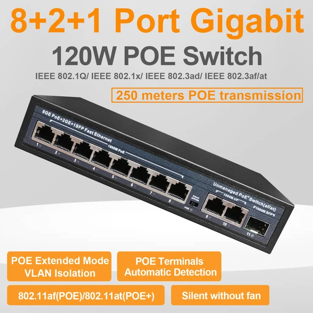 Switch Gigabit 8 PoE + 2 Uplink + 1 SFP