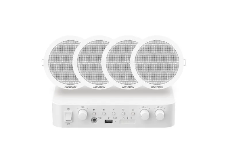 [DS-QAE0KA60206-4] Kit audio analogique HIKVISION avec amplificateur analogique 60 W et 4 haut-parleurs de plafond 6 W